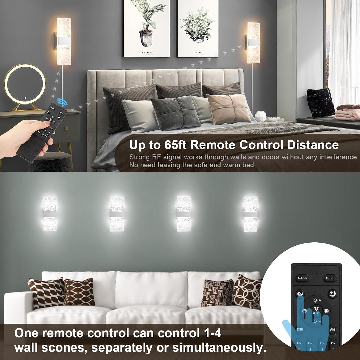 GOODATE Plug in Wall Sconces with Adjustable 3000K-6500K Colors & 10%-100% Brightness, Sconces Wall Decor Set of 2 with
