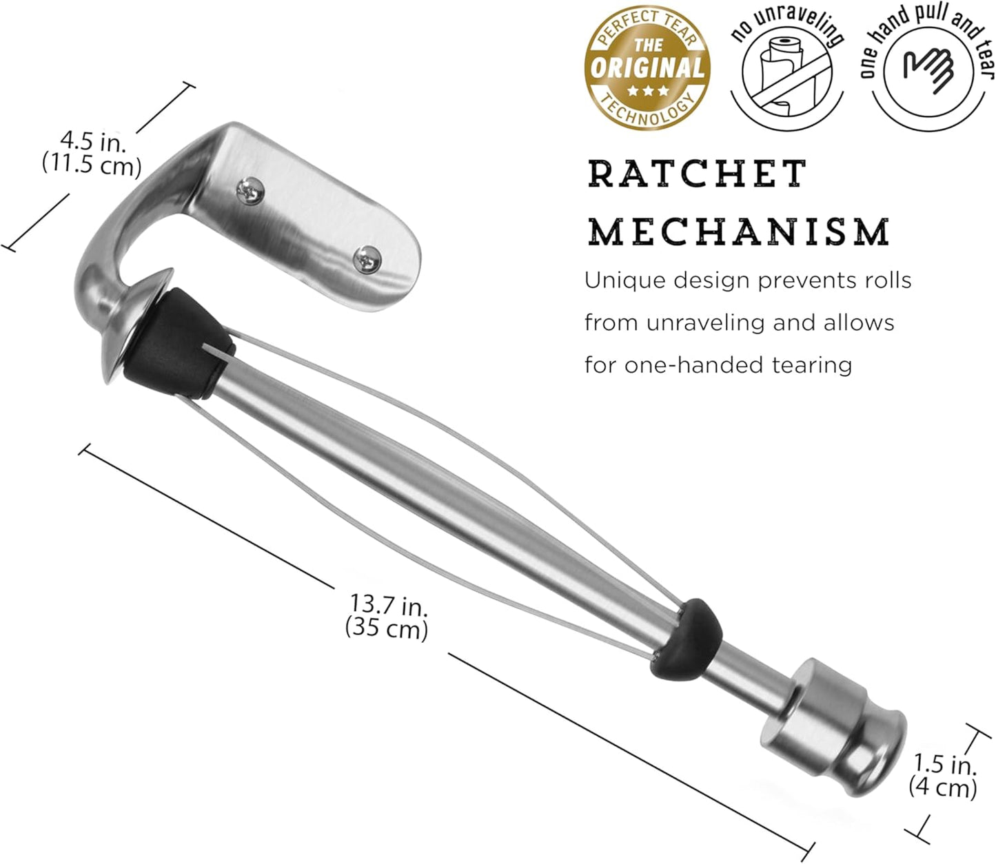 Kamenstein Perfect Tear Paper Towel Holder Wall Mount or Under Cabinet - Die Cast Aluminum, Patented Ratchet System