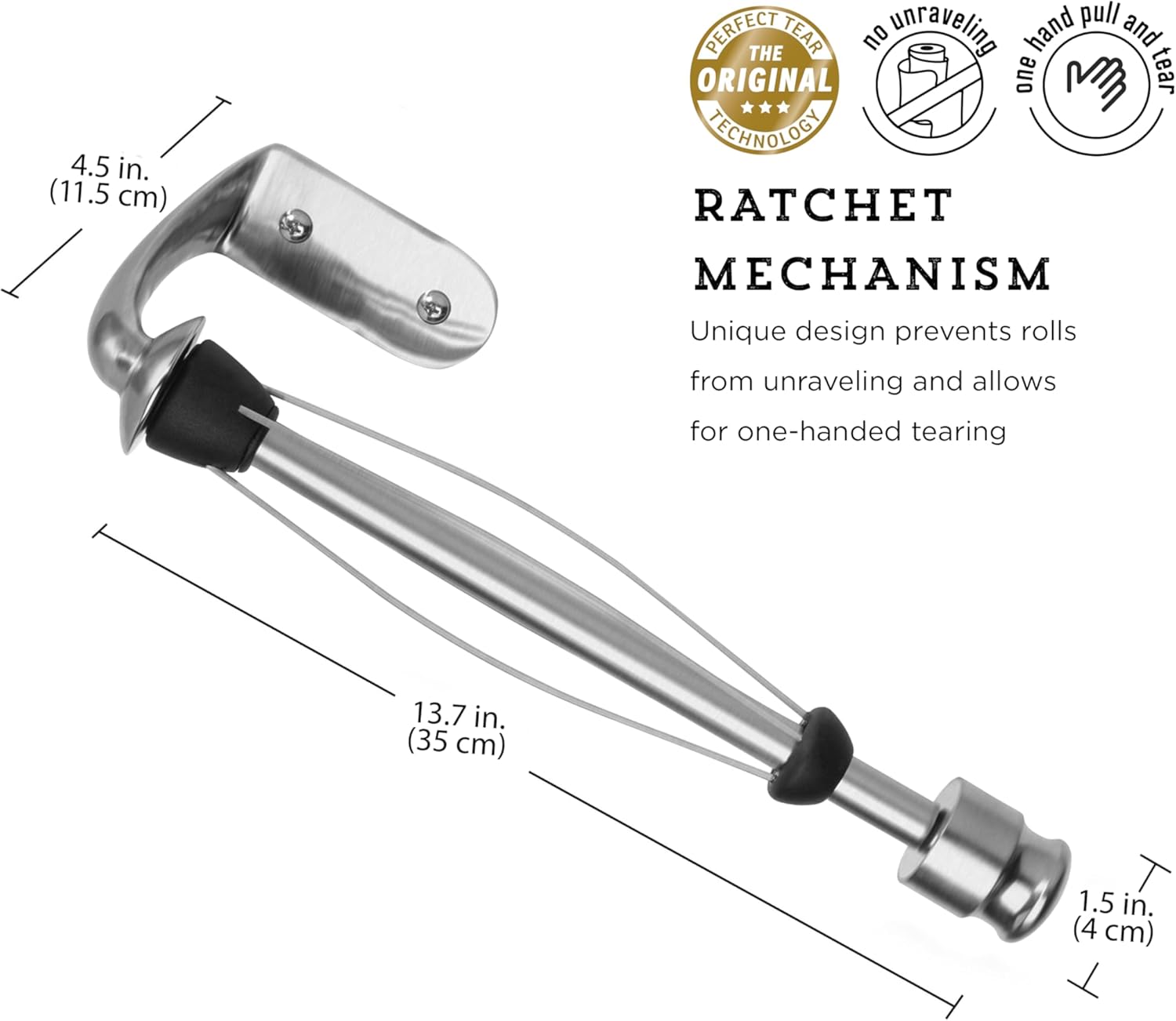 Kamenstein Perfect Tear Paper Towel Holder Wall Mount or Under Cabinet - Die Cast Aluminum, Patented Ratchet System