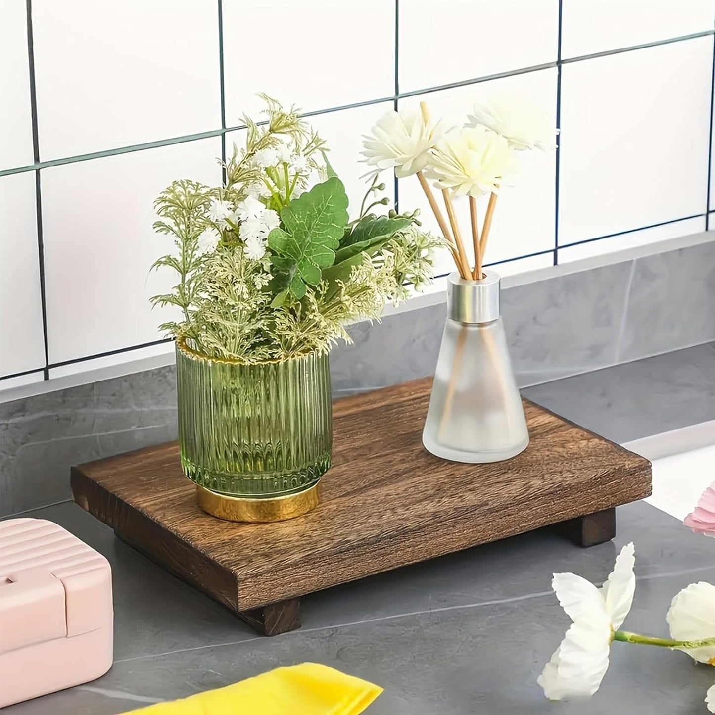 Wood Pedestal Stand Risers for Decor / Set of 2