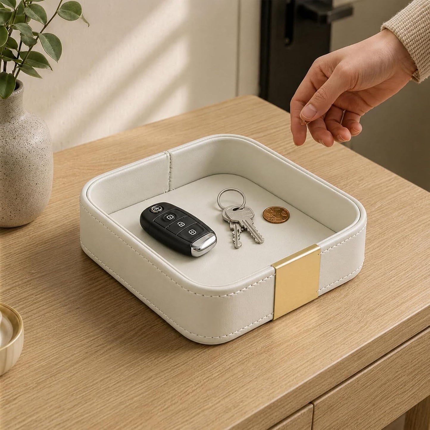 Leather Decorative Tray Key Bowl for Entryway Table Desk Organizer Purse Bowl Jewelry Watch Holder