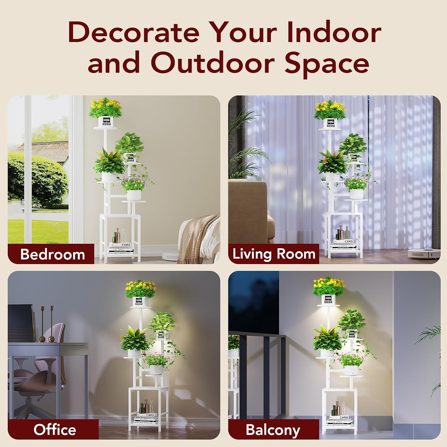 Plant Stand Indoor with Grow Light, 5-Tiered Tall Plant Stand Indoor, Metal Plant Shelf with Adjustable Light, Ideal