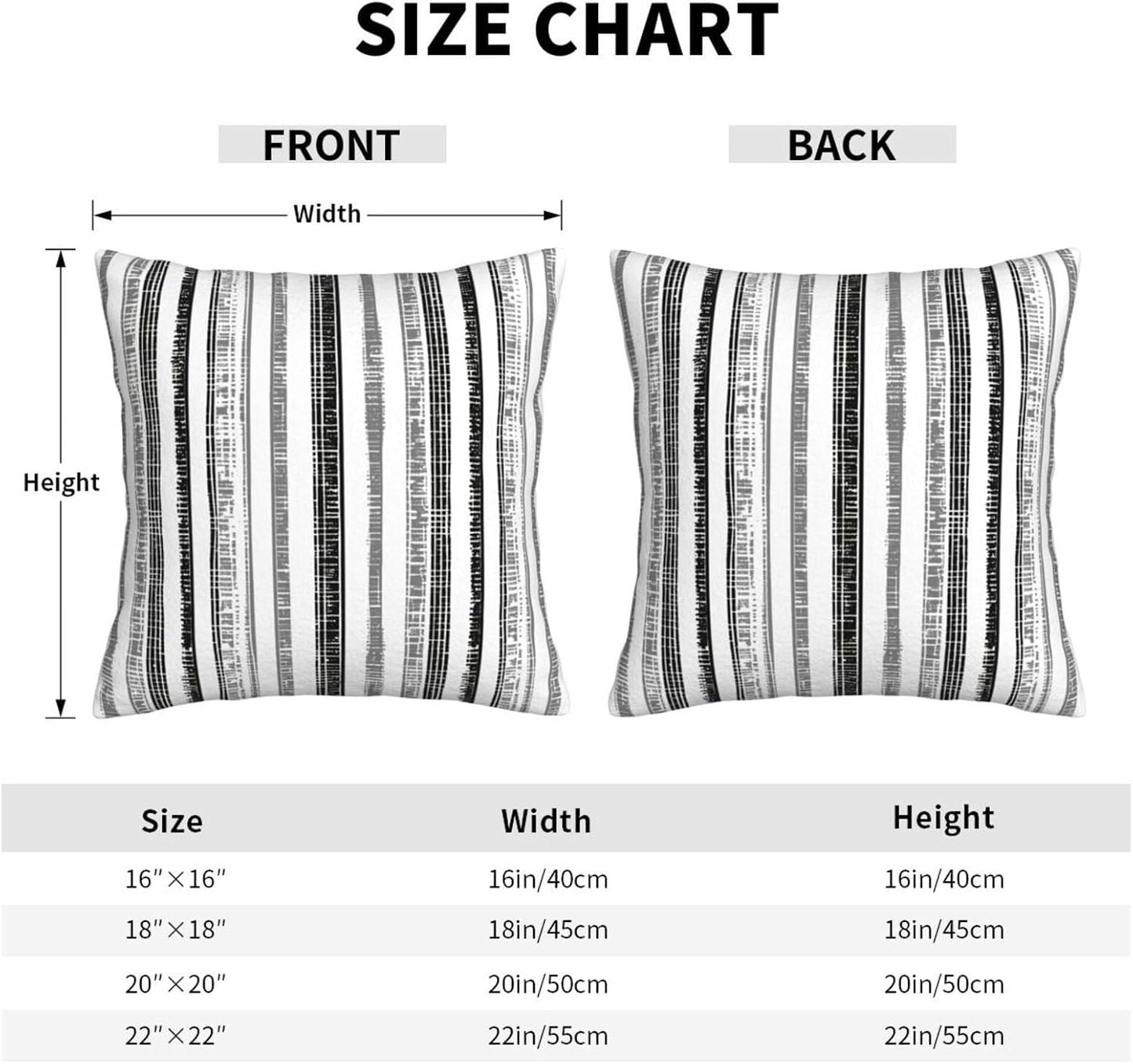 Boho Black White Grey Striped Throw Pillow Covers / 18 x 18 / Boho Black Grey Striped / Set of 2