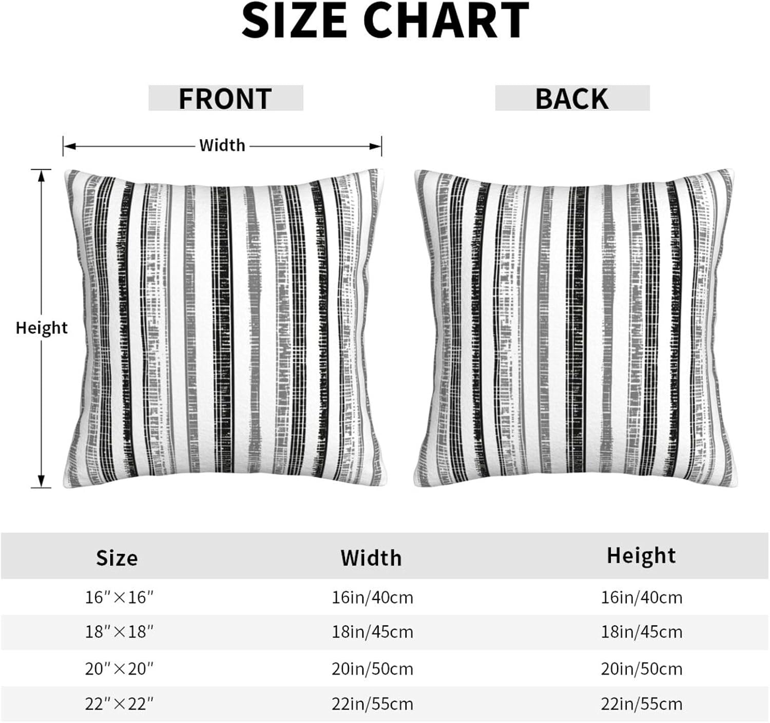 Boho Black White Grey Striped Throw Pillow Covers / 18 x 18 / Boho Black Grey Striped / Set of 2