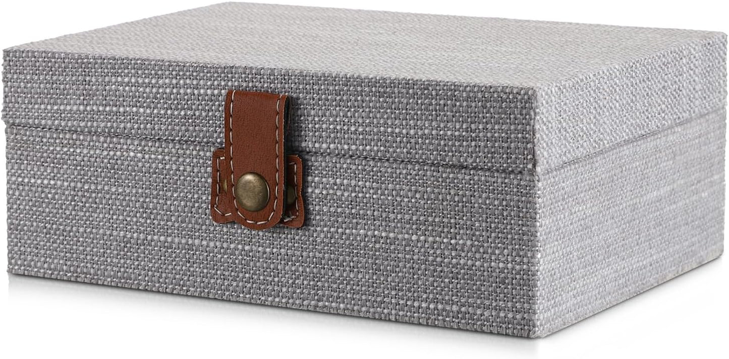 Linen Covered Treasure Chest for Women Gift Photo Organizer / Medium / Gray
