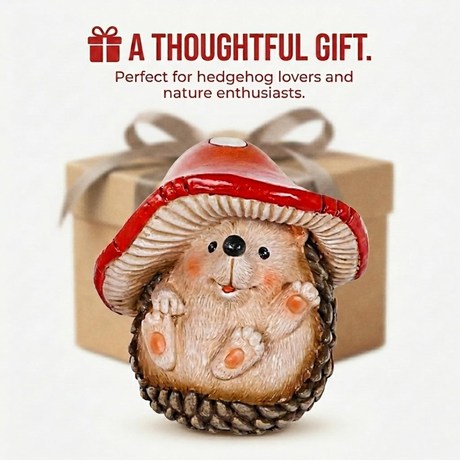 Playful Mushroom Baby Hedgehog Figurine