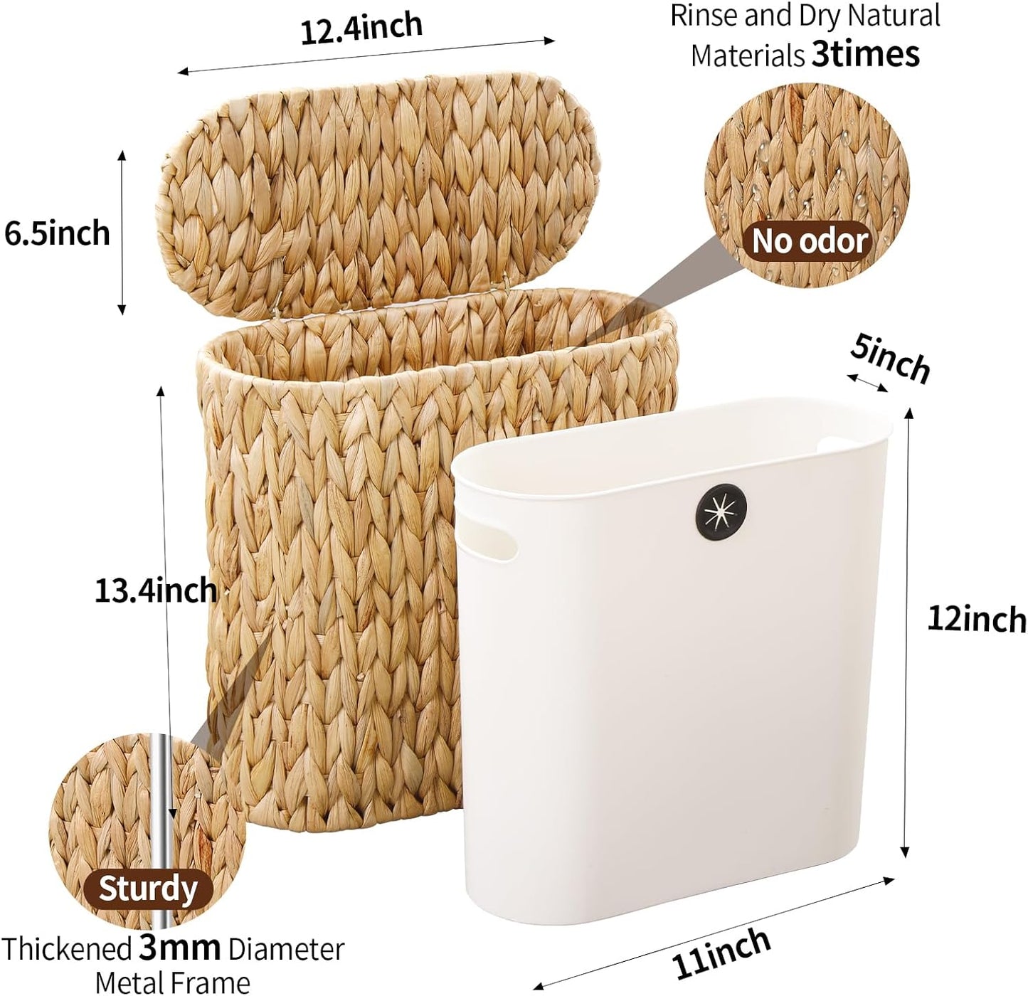 Narrow Rattan Waste Basket / 3 Gallon