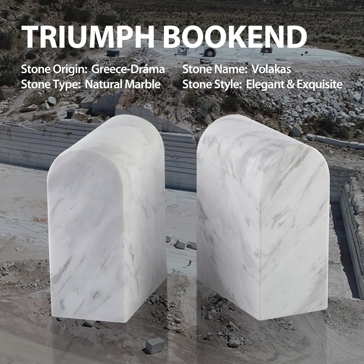 Book Ends for Heavy Books / White Marble-volakas