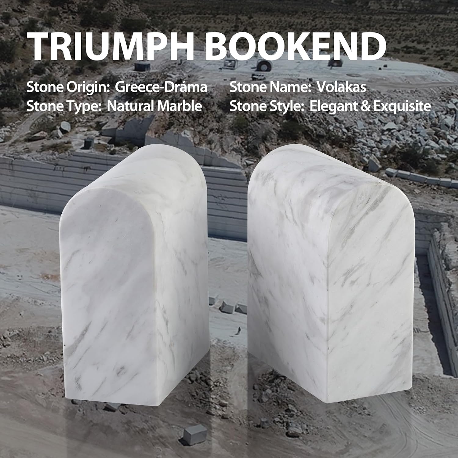 Book Ends for Heavy Books / White Marble-volakas