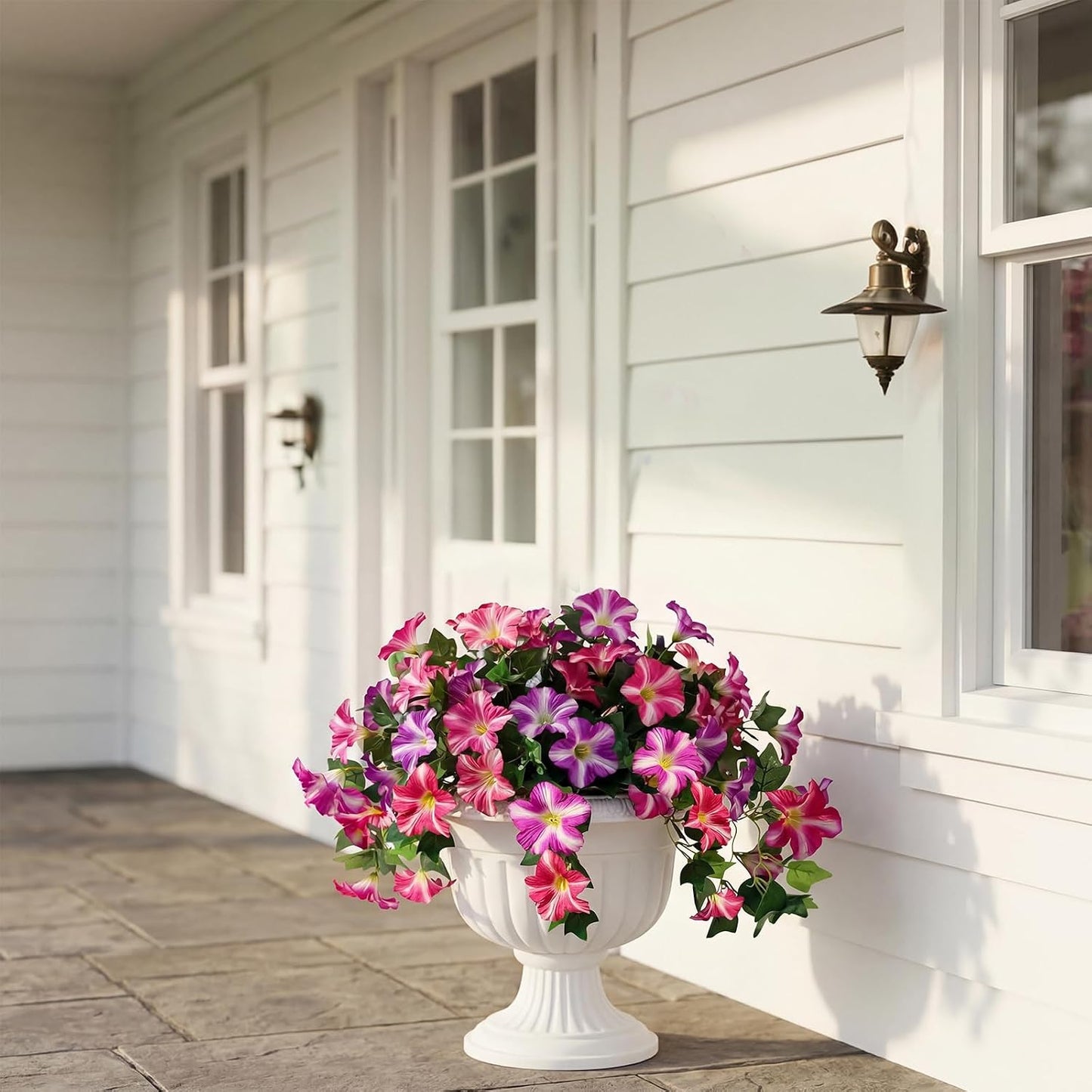 Artificial Hanging Flowers / Pink / with Basket / Set of 3