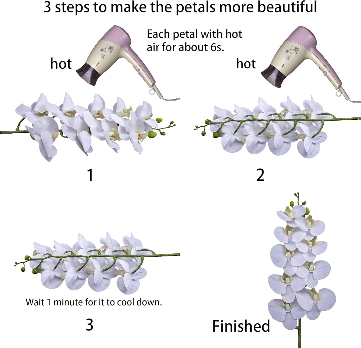 Orchid Stems Artificial Flowers Real Touch Latex Faux Phalaenopsis / White / 38 Inch / Set of 2