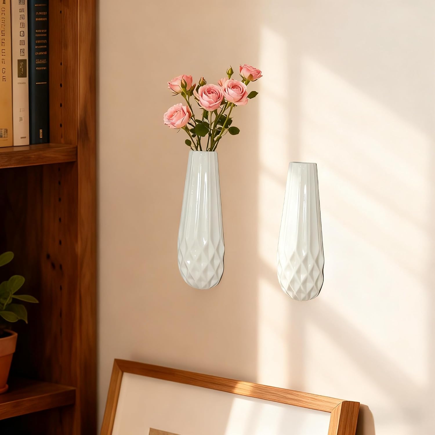 Artistic Wall Ceramic Vase / Small / White / Set of 2
