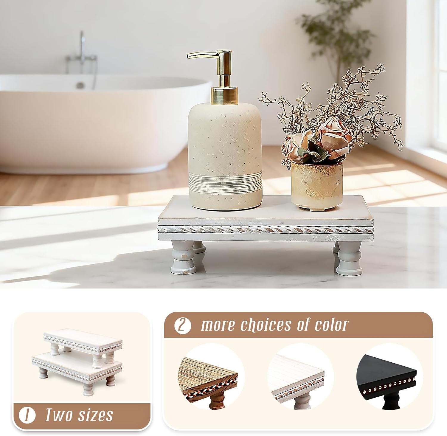 Wood Tray Pedestal Stand / Whitemiddle / White