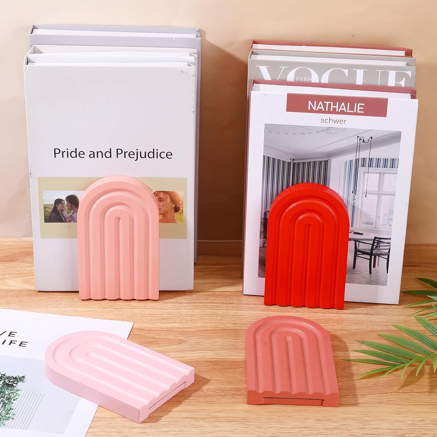 Boho Arch Bookends Bookshelf Decor / Orange / Set of 4