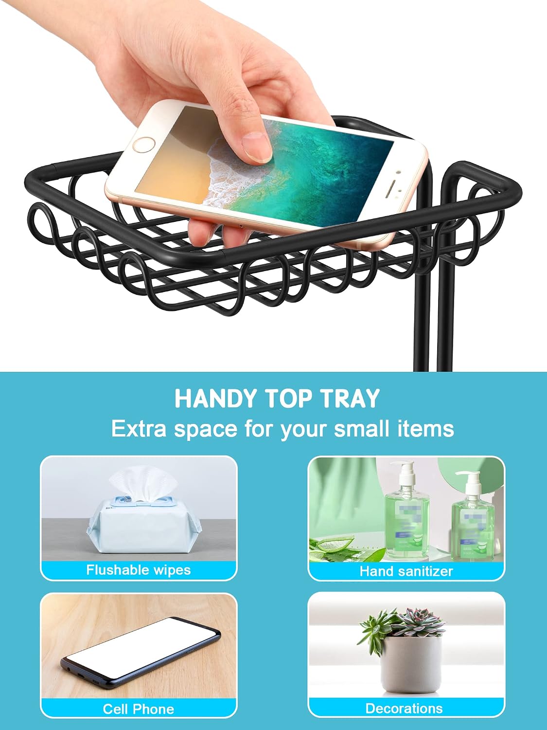 Toilet Paper Holder Stand with Shelf, Free Standing Toilet Paper Roll Dispenser Holds 3 Big Rolls of Jumbo Mega Paper