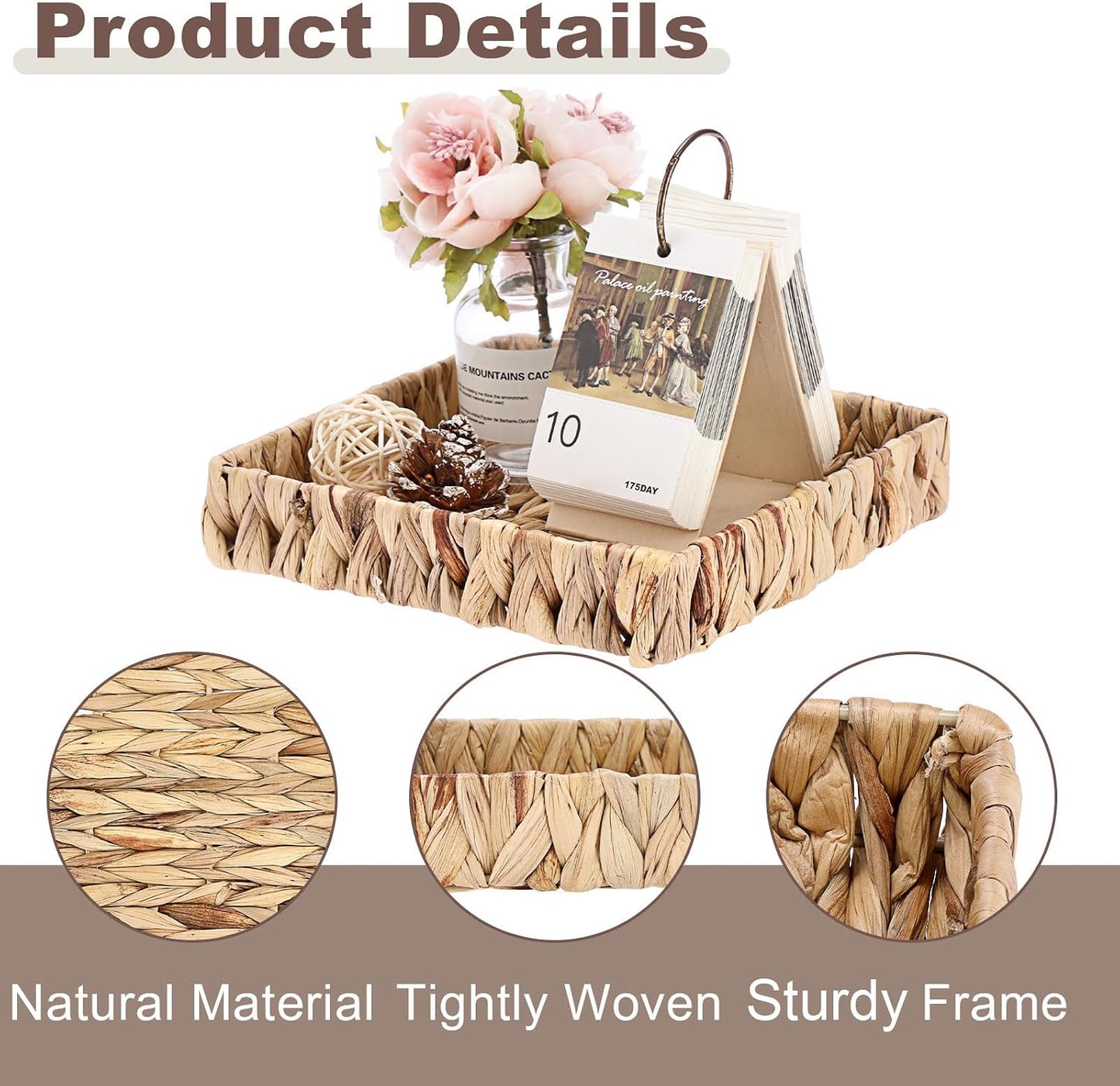 Natural Water Hyacinth Tray Handwoven Wicker Basket Tray / Natural Color / 2 x 8.7 x 8.7