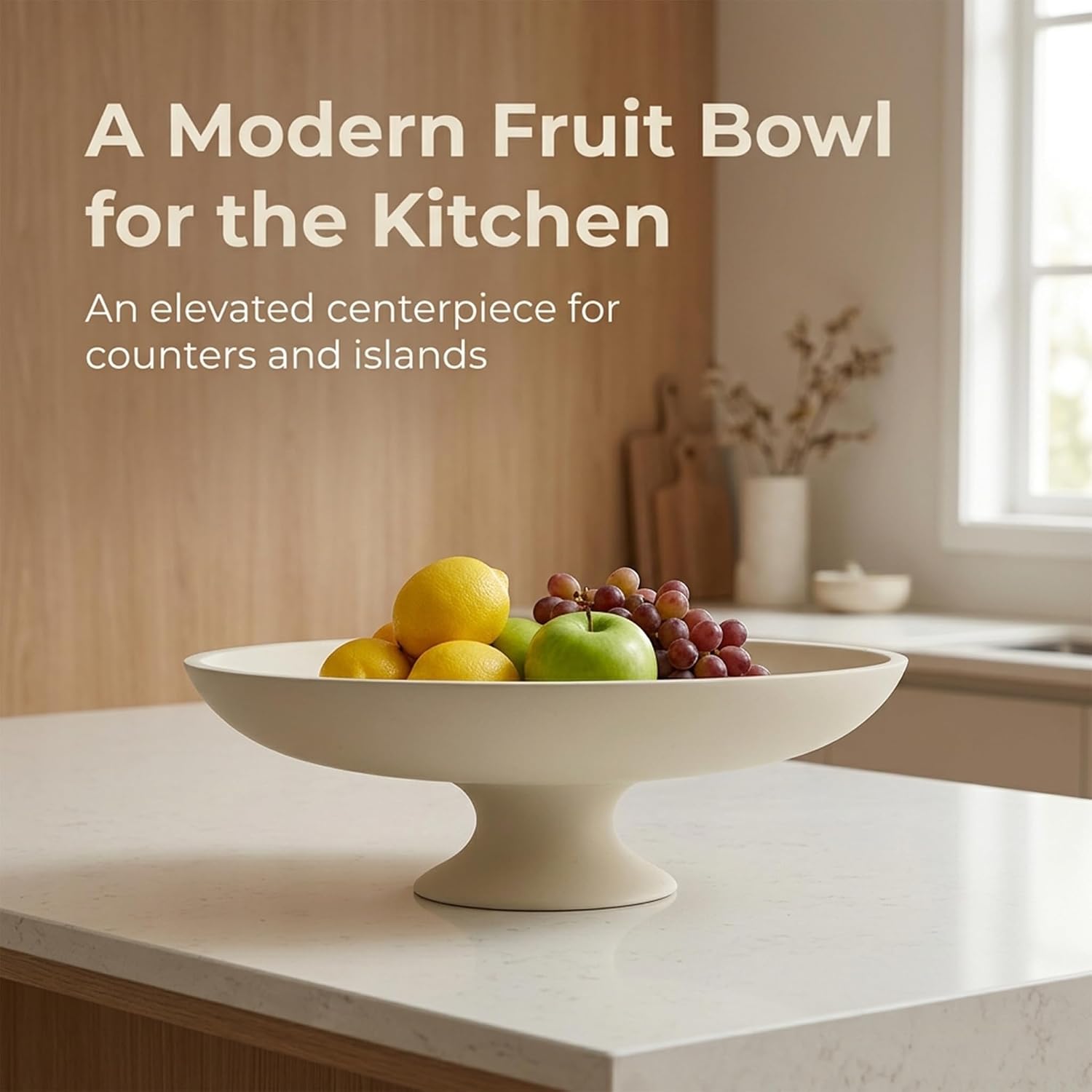 11.45" Large Modern Pedestal Bowl / Cream / 11.45" Round x 3.8"H