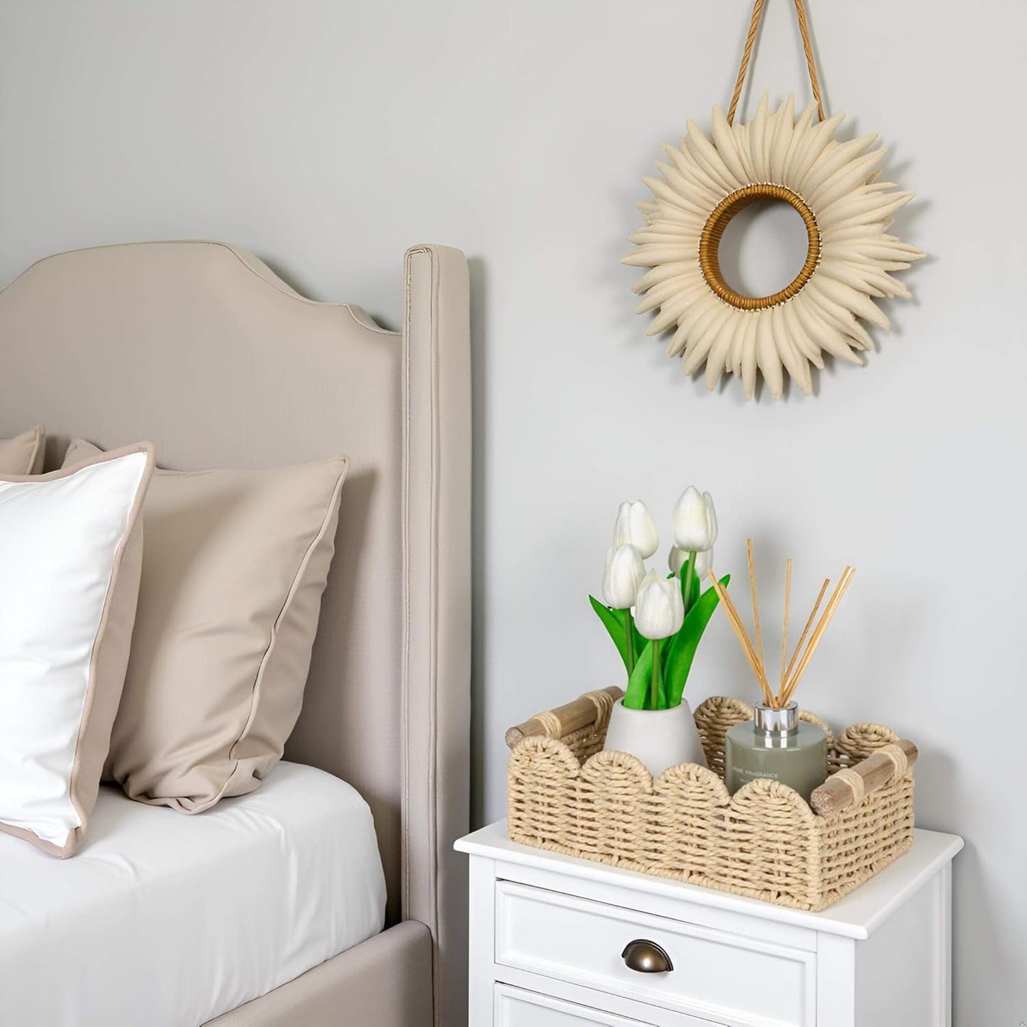 Scalloped Decorative Baskets for Over Toilet Shelves / Beige / Small