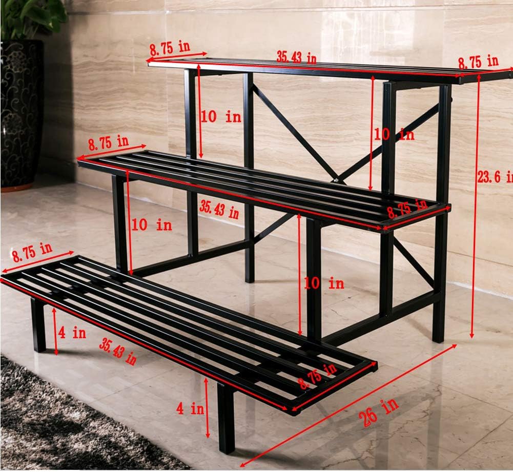 Zhongma 3 Tier Sturdy Metal Plant Stand, L35.43 x W26 x H23.6 inch, Heavy Duty Plant Holder for Home Indoor and