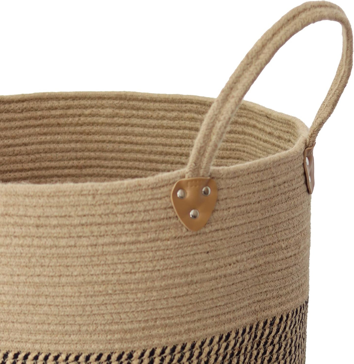 Jute Laundry Hamper Large Woven Rope Storage Basket / Jute/black Mix-18"wx20"h