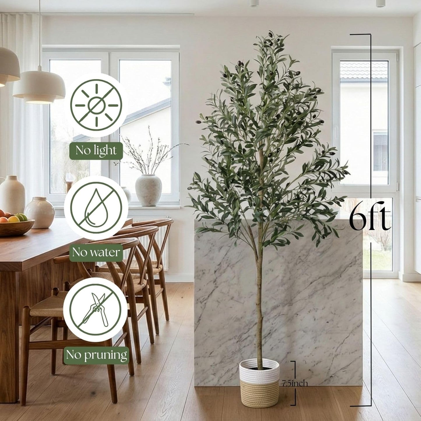 Woven Basket / Realistic Faux Olive Tree / 5ft 11in / 6 Inch