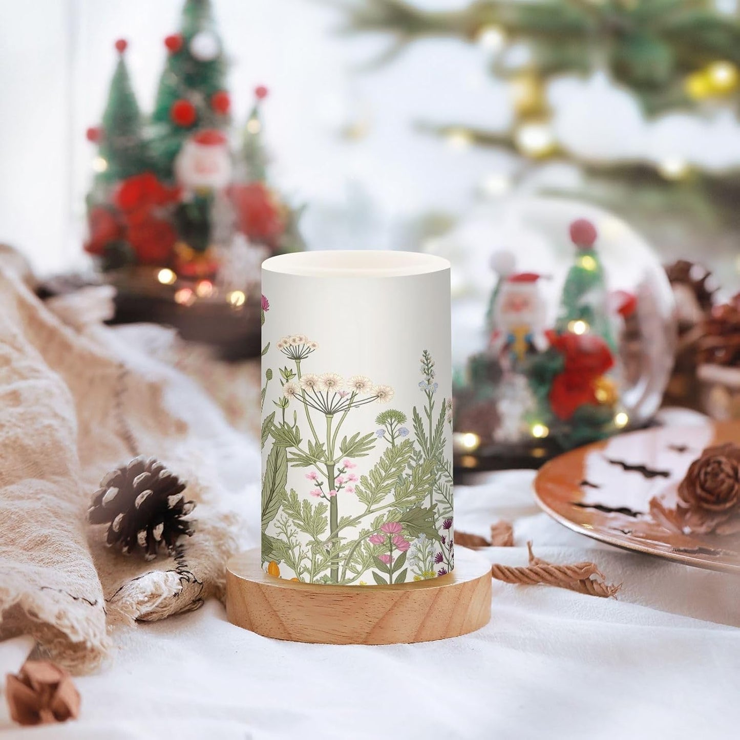 Flickering Flameless Candles, Flowers Herbs Wildflowers Botanical LED Candles with Remote Timer, Set of 2 Battery