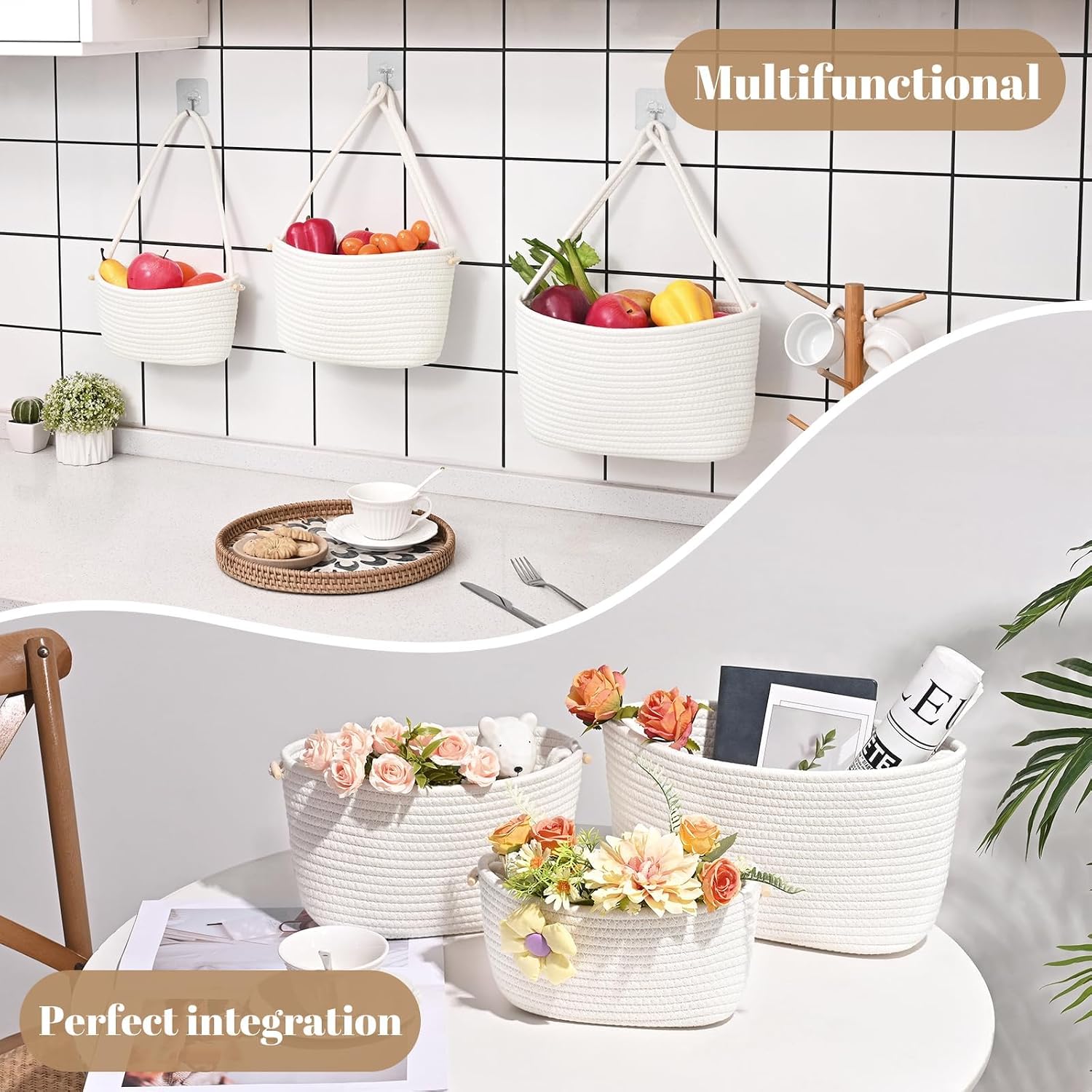 3-Tier Woven Wall Basket / Classic / Pure White