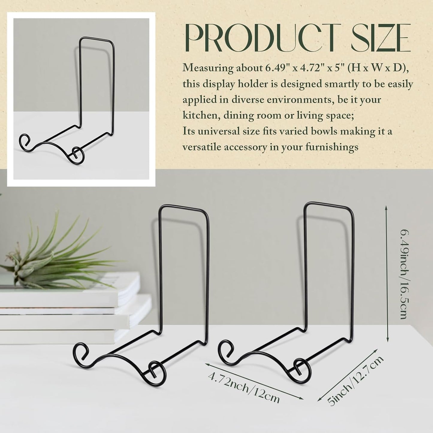 Wrought Iron Bowl Deep Platter Stand Detachable Metal Scroll Display Rack Easel Metal Bowl / Black