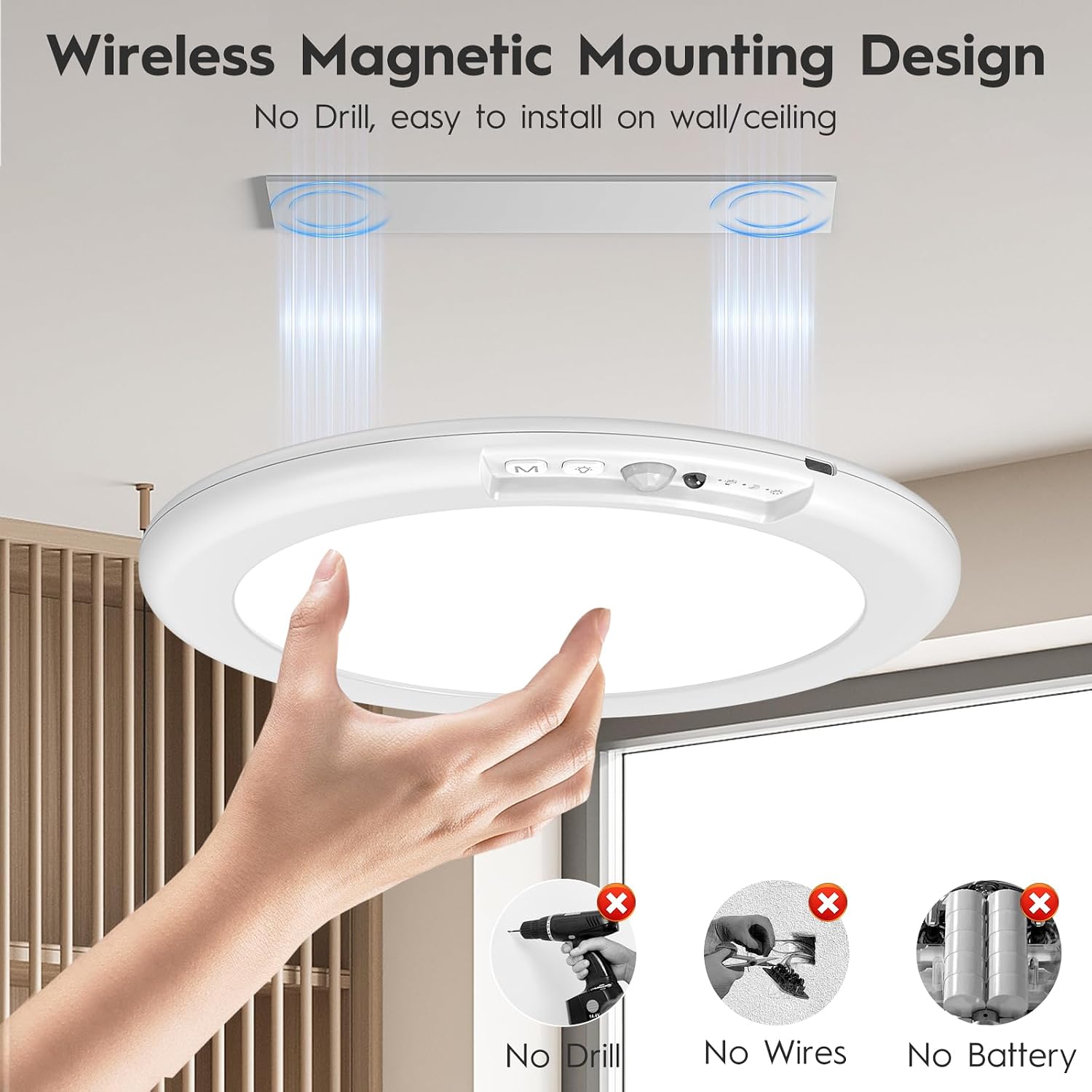 3 Pack Rechargeable Motion Sensor Ceiling Light, Wireless Ceiling Lights Battery Operated Closet Light with Remote