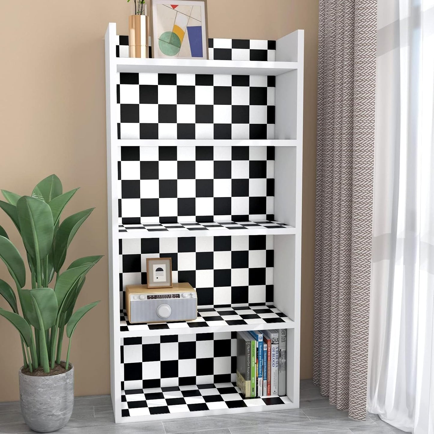 White Wallpaper Peel and Stick Checkered Wallpaper / 17.7 x 120 / Black
