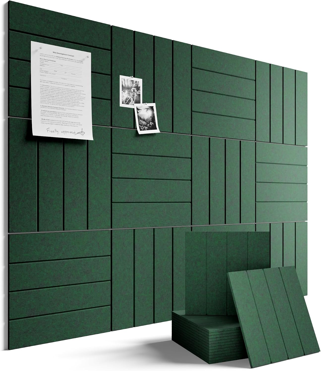 Fluxynara 48" x 36" Large Felt Bulletin Board, Pine Green