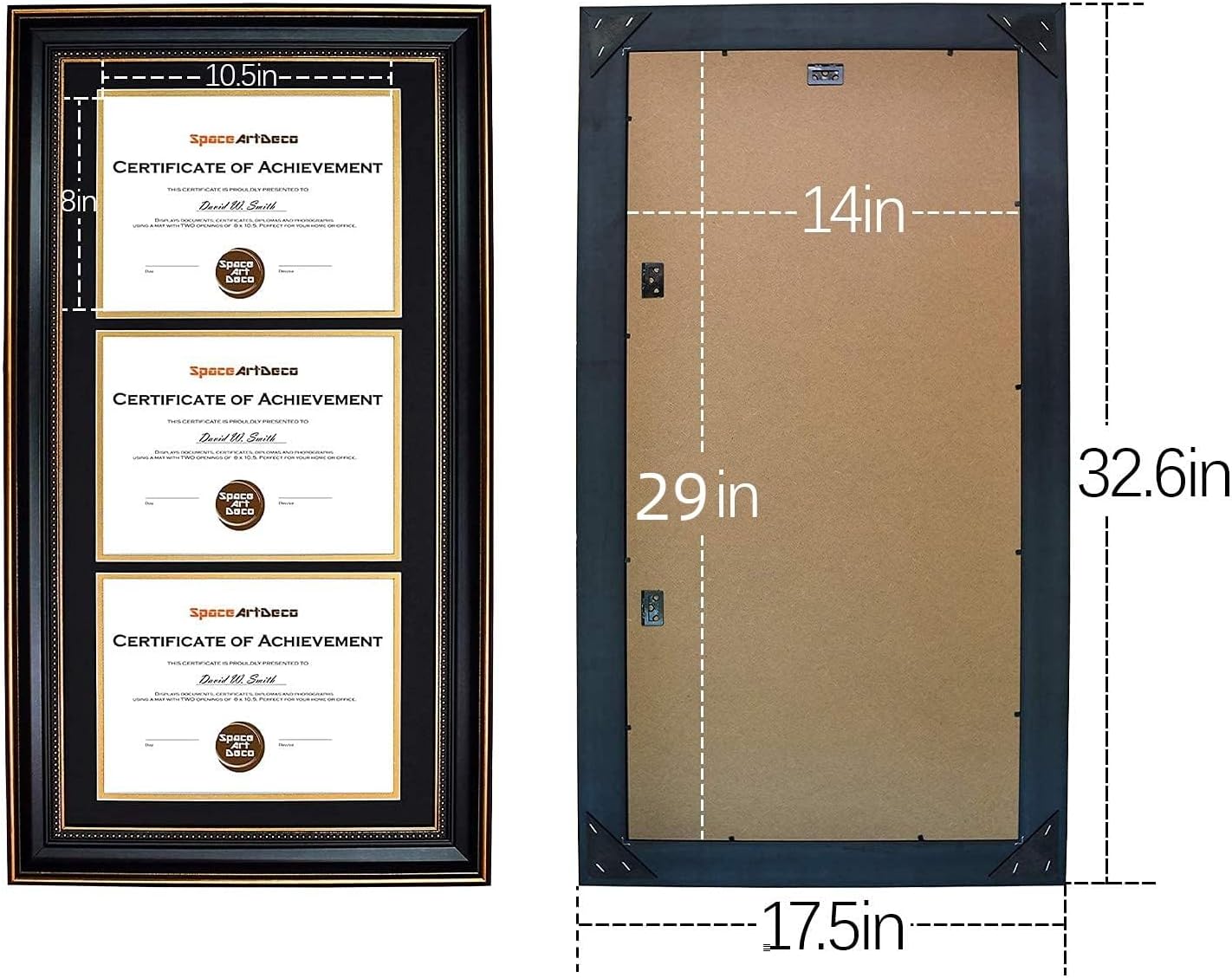 14x29 Triple Diploma Frame Holds Three 8.5x11,3-Certificate/Degree Frame | Comes with Real Glass,Build-in Hangers,Black