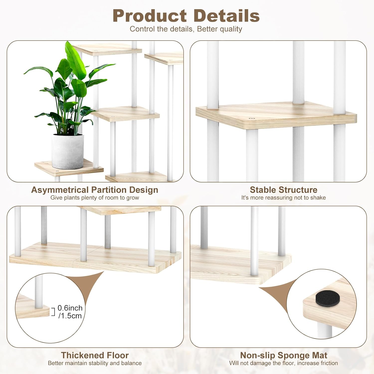 7 Tier Plant Stand Indoor, Thickened Metal Wood Corner Plant Shelf Stands for Multiple Plants, Indoor Tall Plants Stand