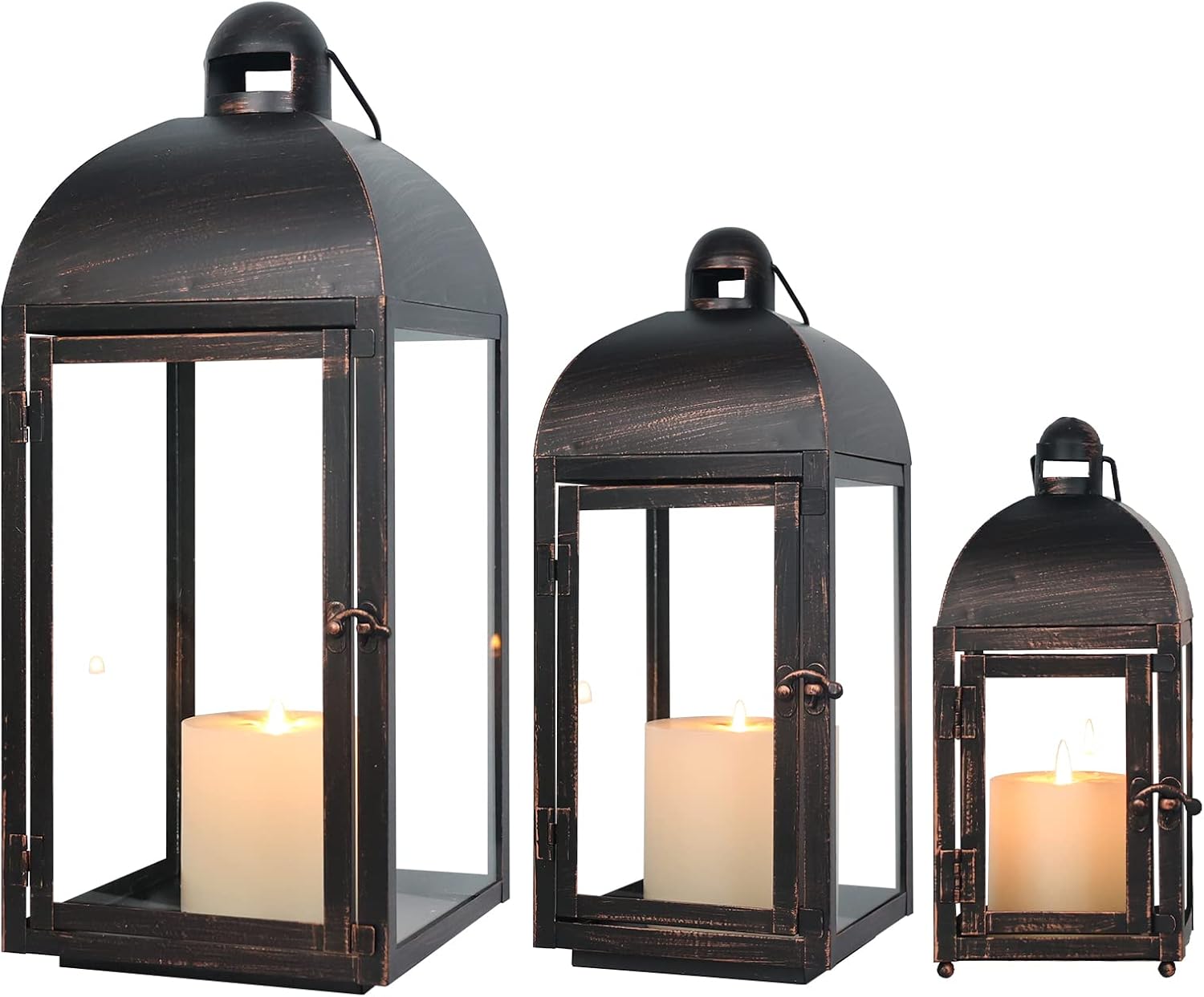 NEEDOMO Lanterns Decorative Outdoor & Indoor, Set of 3 Outdoor Lanterns for Porch, 23" Large Candle Lantern, Bronze