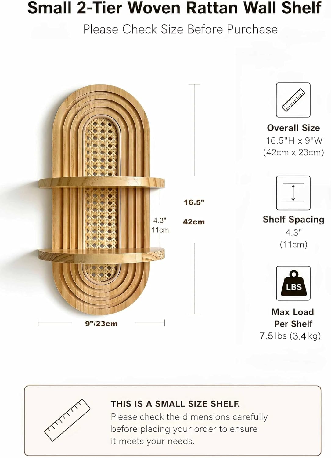 2-Tier Woven Rattan Floating Shelves / Natural