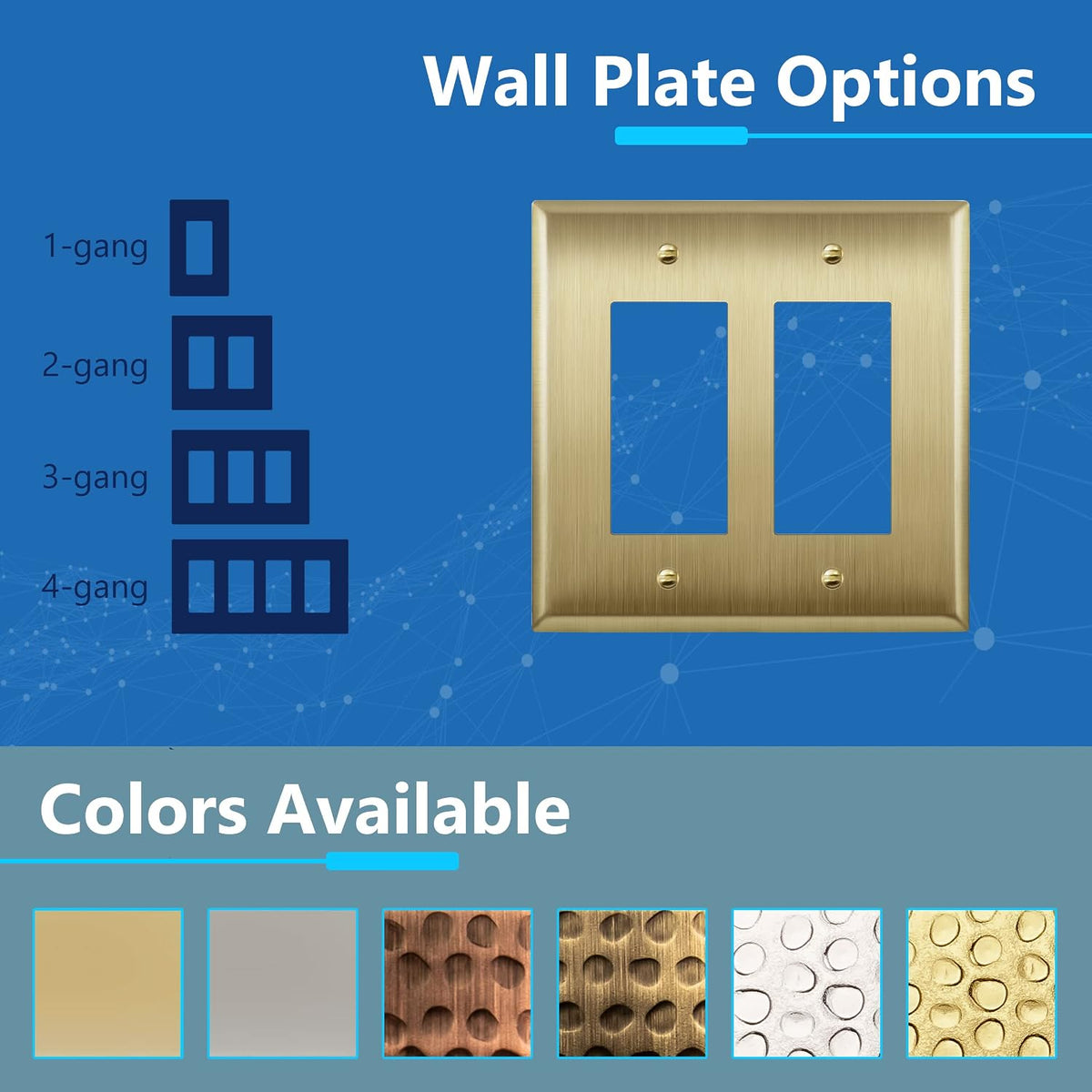 LIDER Decorator Switch or Receptacle Metal Wall Plate, Mid-Size 2-Gang | Stainless Steel, Corrosion Resistant, Brushed