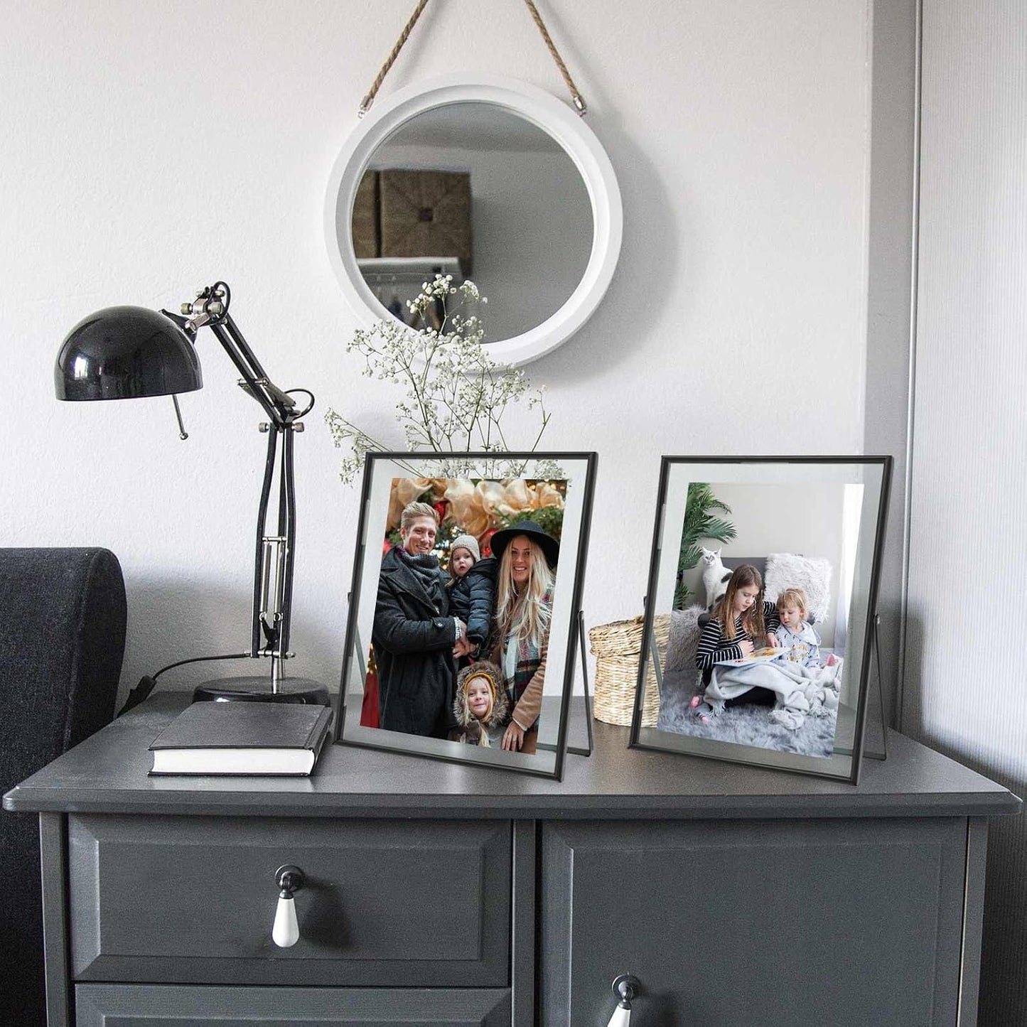 Floating Frames / Double Glass Desktop Picture Frames / Black / 8 x 10 / Set of 2