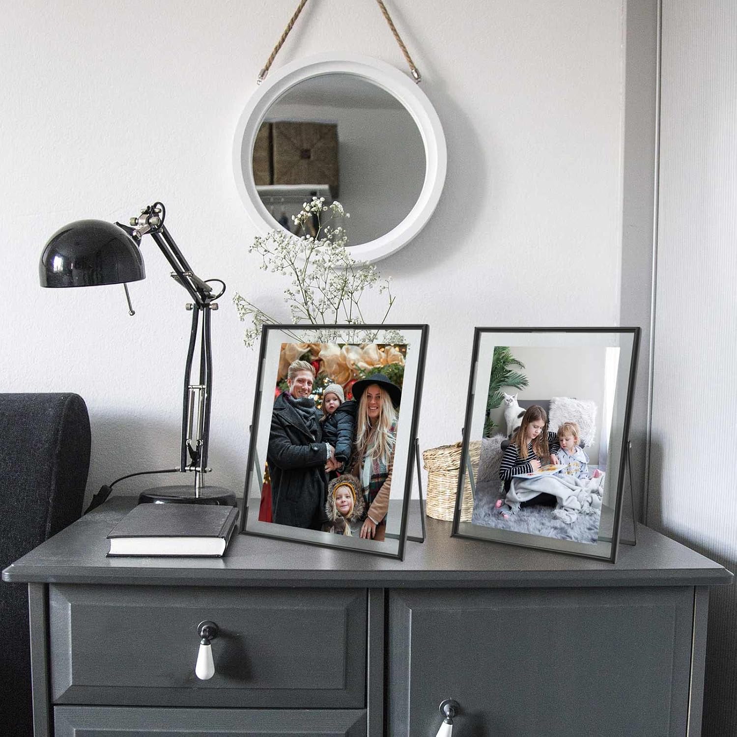 Floating Frames / Double Glass Desktop Picture Frames / Black / 8 x 10 / Set of 2