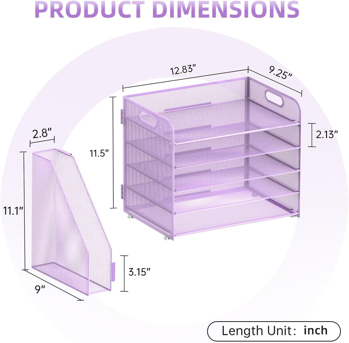5-Tier Desk Organizer with File Holder, Paper Organizer for Desk, Purple | 5 Letter Trays and Vertical File Holder with