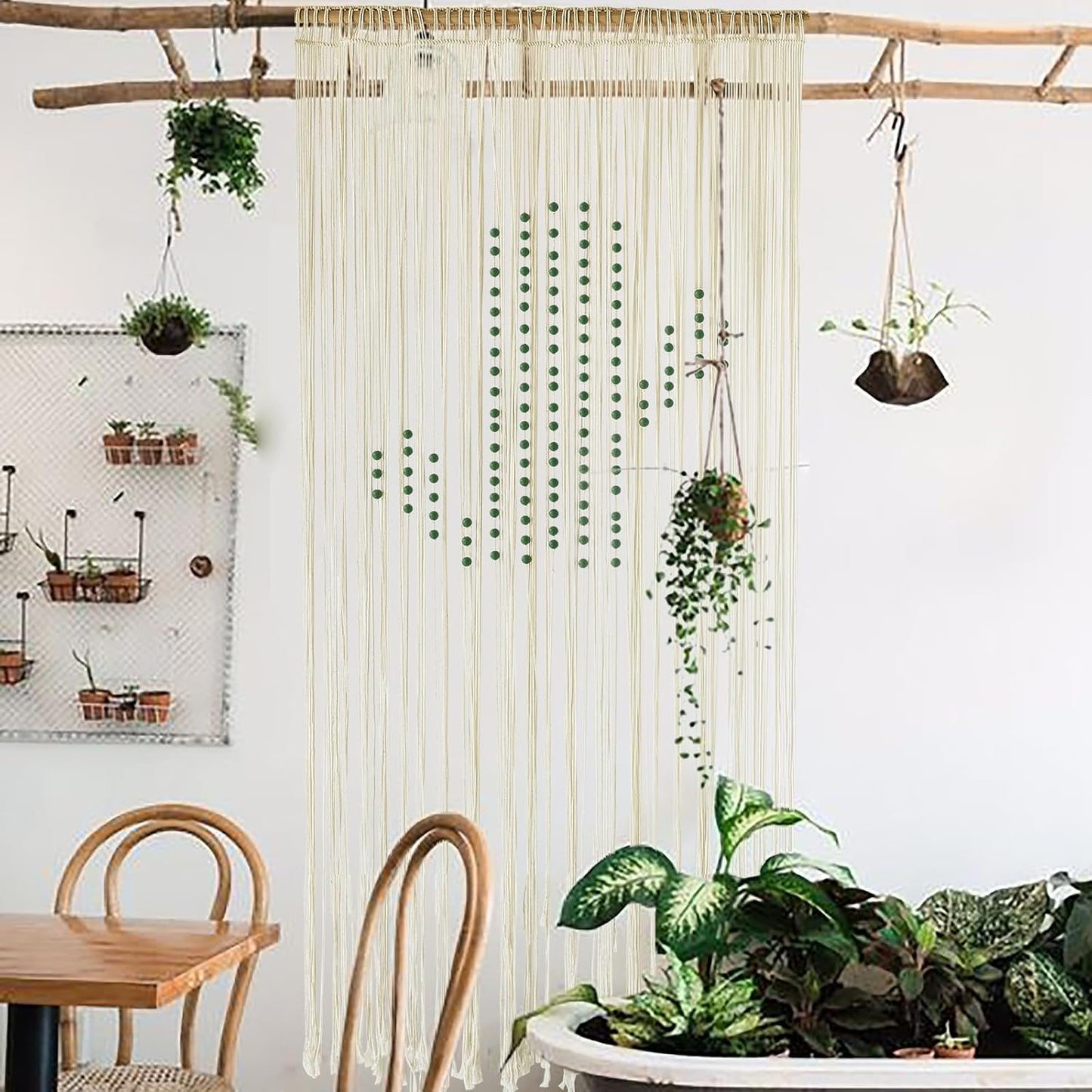 Macrame Curtain Boho Window Curtain Doorway Macrame Wall Decor Yarn Art Moder Bedroom / Ivory4