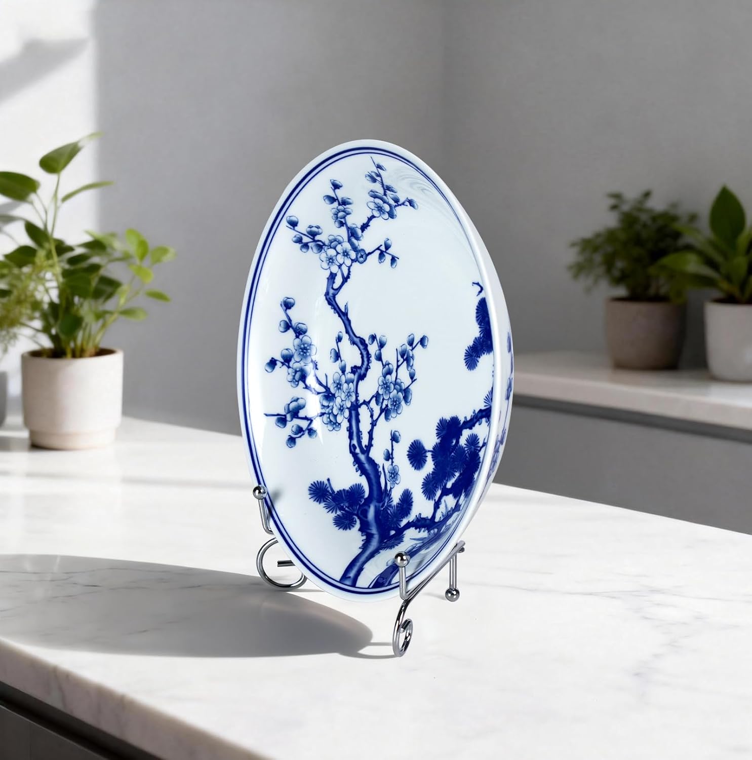 Stand / Blue Ceramic Plate Decor / 954N / White