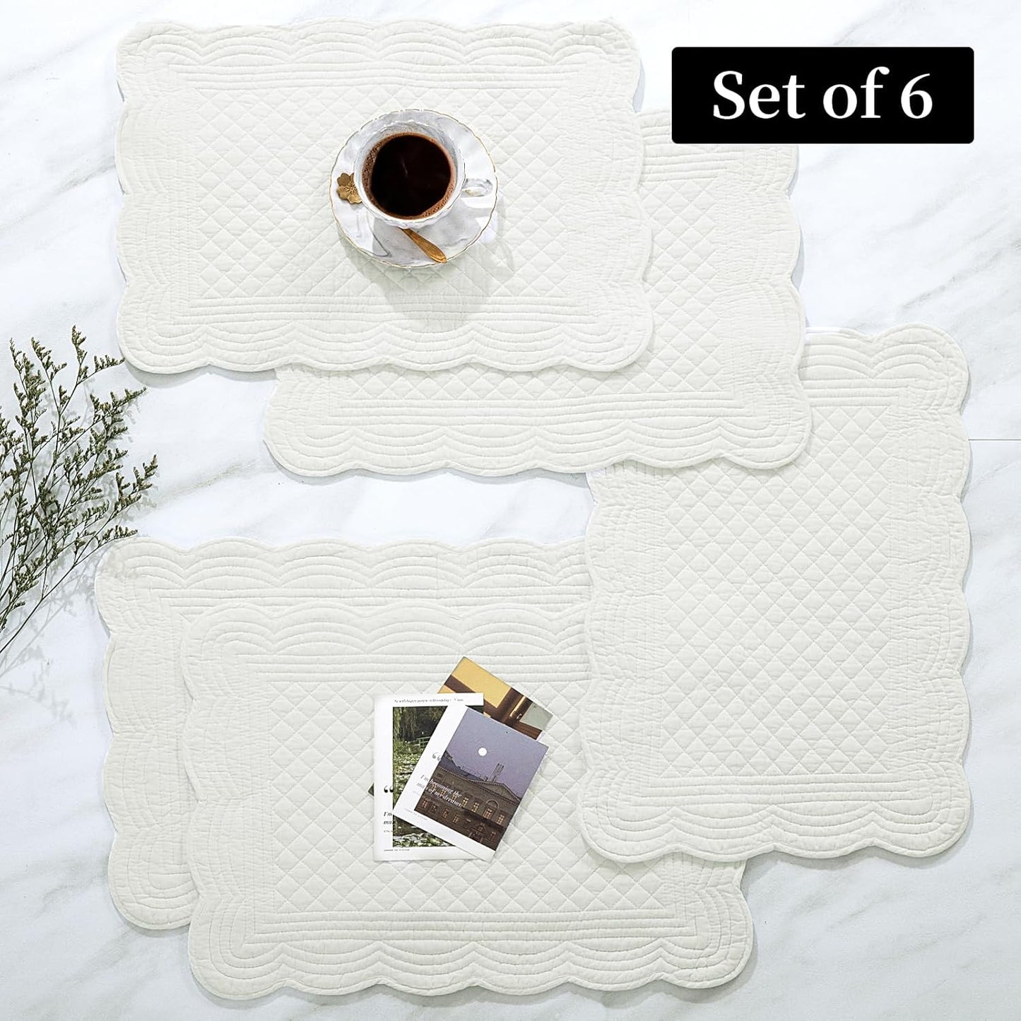 HOMBYS Quilted Placemats Set of 6 Washable-13x18 inches Rectangular Placemats for Kitchen Table-100% Cotton Fabric