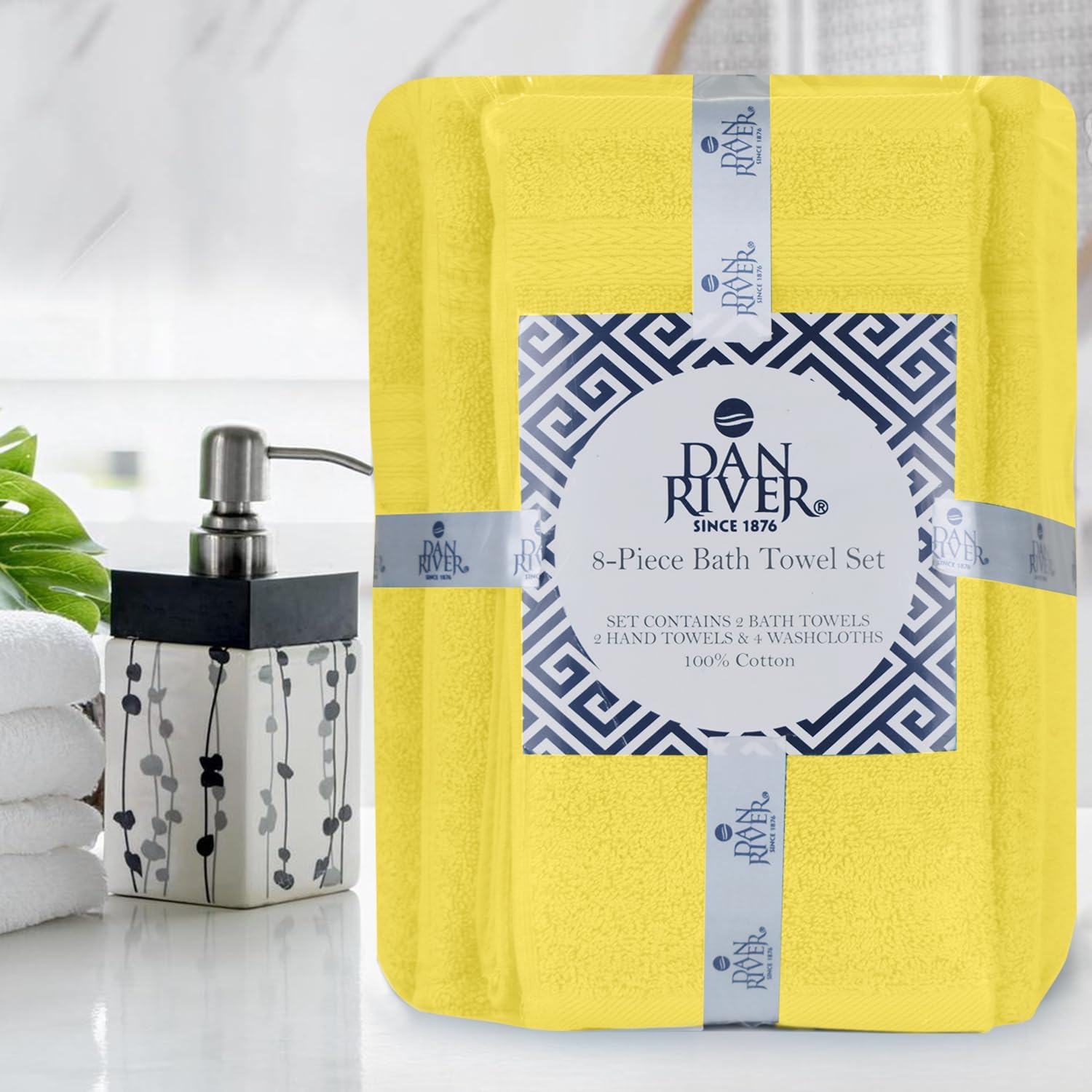 DAN River 8 Piece Luxury Bath Towels for Bathroom, Towel Set, Yellow | 2 Bath towels, 2 Hand towels, and 4 Wash Cloths