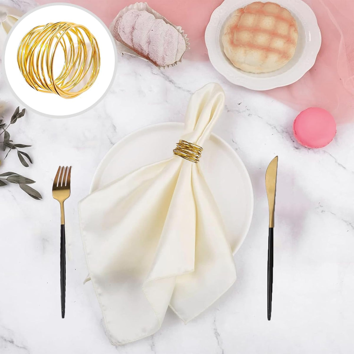 Gold Napkin Rings - 24 PCS Metal Napkin Rings(Twisted Wire) | Napkin Holders Buckles for Family Dinner, Wedding