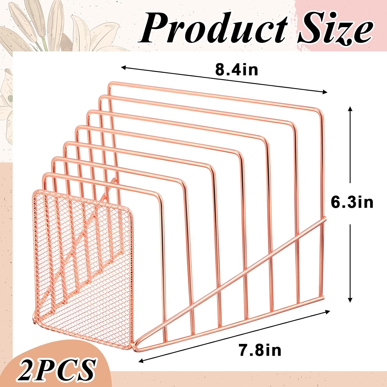 2 Pcs 7 Section Wire File Organizer for Desk, Metal Mesh Incline File Holder, Letter & Magazine Folder Rack, Desktop