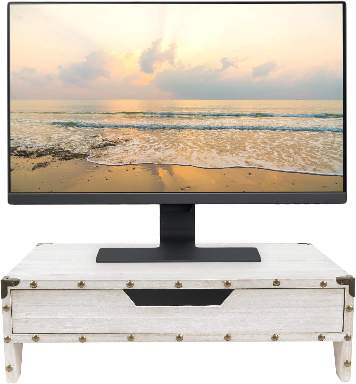 Wooden 2 Tier Monitor Stand / White