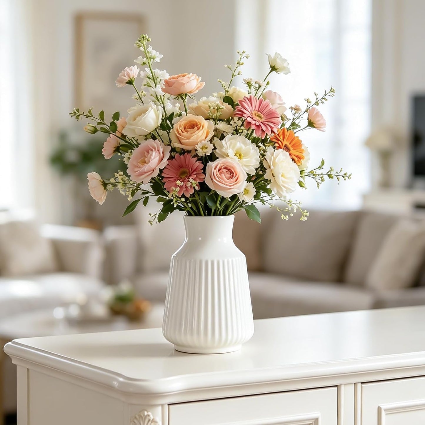 Ceramic Flower Vase Home Decor / White-v22 / 4.7 Inch
