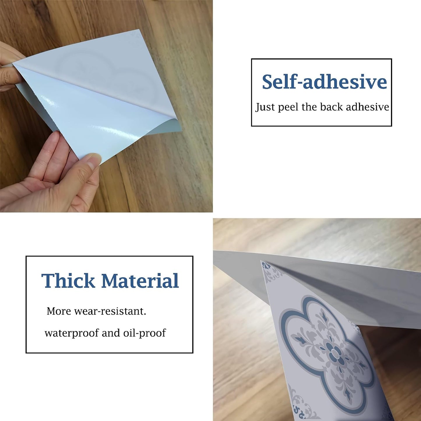 Peel & Stick Tile Stickers Self Adhesive Backsplash Decorative Wall / Gray Flower / Set of 12