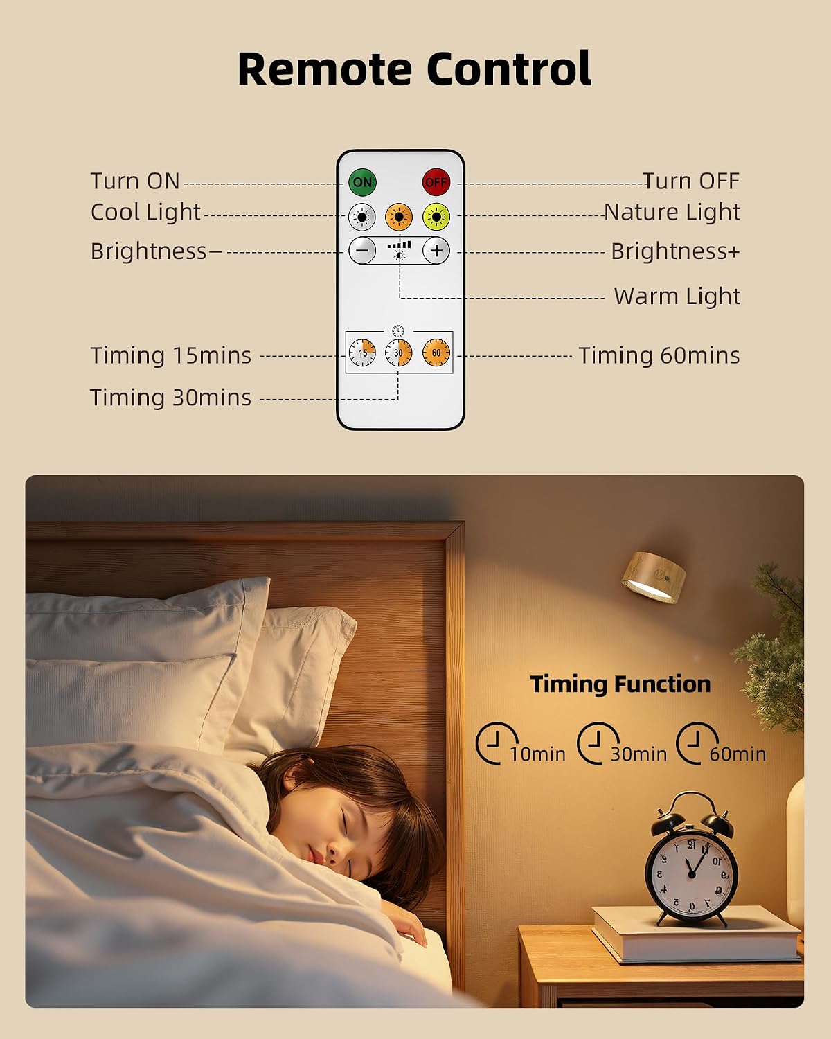 LED Wall Mounted Lights, Rechargeable Wall Sconces, 3 Color Temps, Remote & Touch, 360° Rotating and Dimmable for