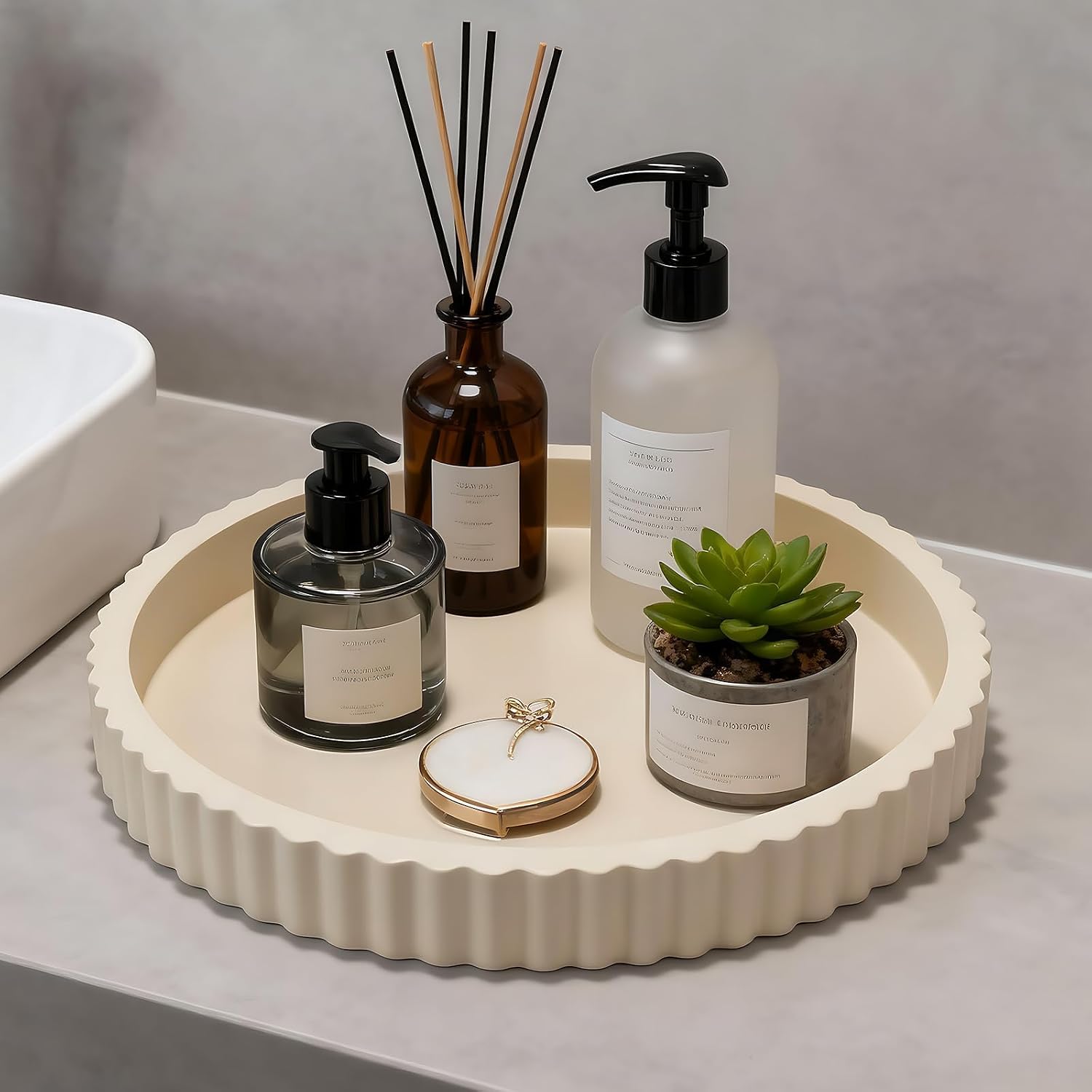 12'' Resin Modern Decorative Tray / Cream